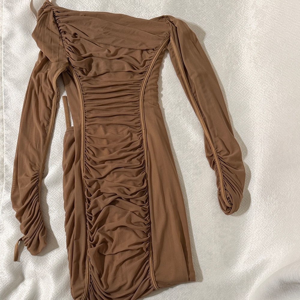 JLUXLABEL One Shoulder Brown Dress